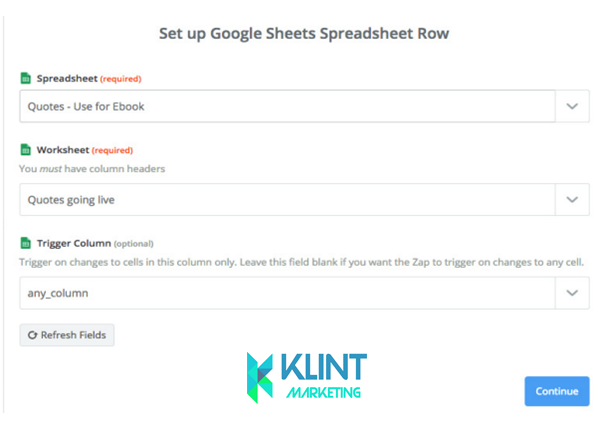 google sheets spreadsheet row setup