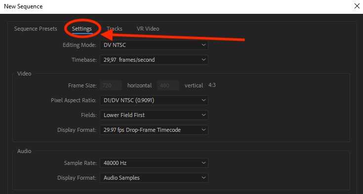 Adobe Premiere Sequence Presets settings