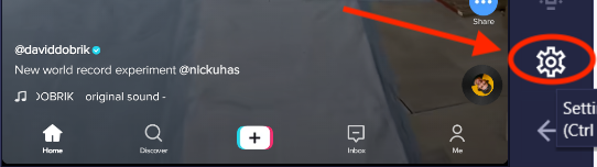 TikTok settings button screenshot. TikTok PC setup.