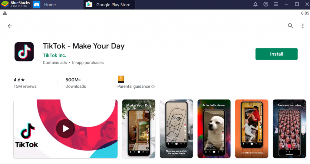 BlueStacks Google Play TikTok install