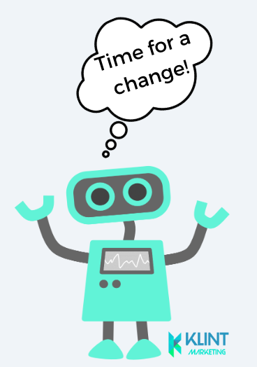 Stock image of a Robot thinking "time for a change"