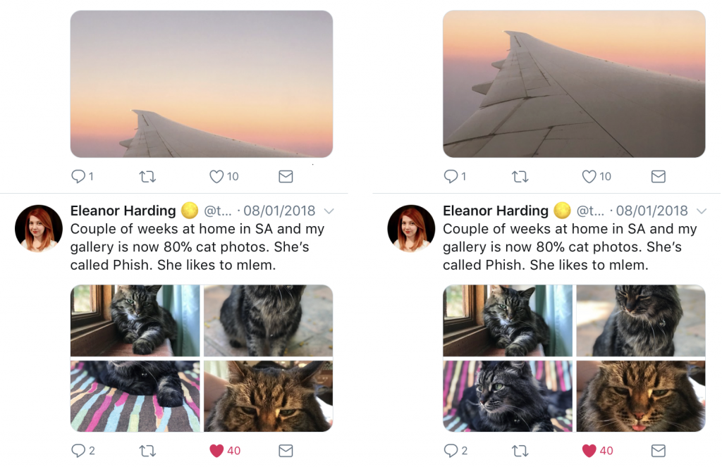 2 screenshots of Twitter post with image being cropped differently