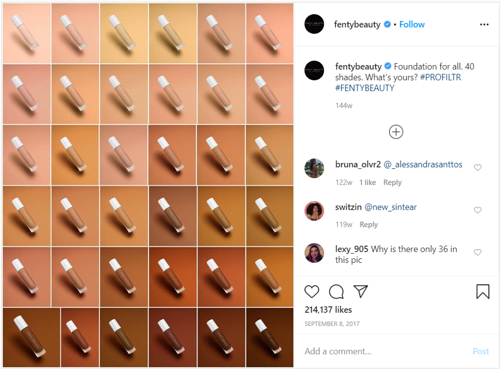 Beauty content creators fentybeauty 40 shades foundation profiltr instagram