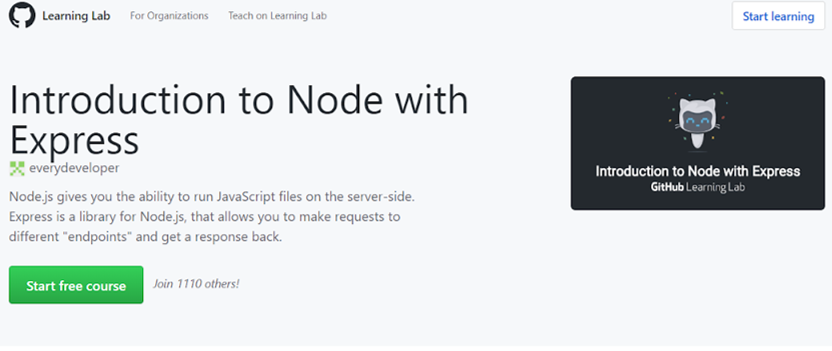 Back-end developer GitHub learning lab Introduction to node with express tutuorial