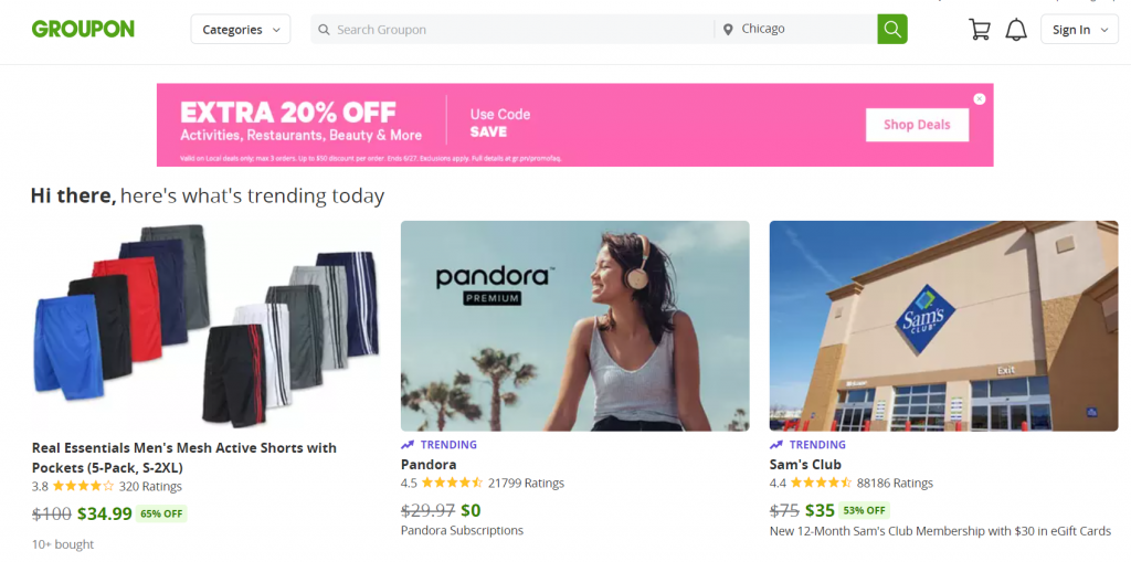 Groupon Landing Page Screenshot