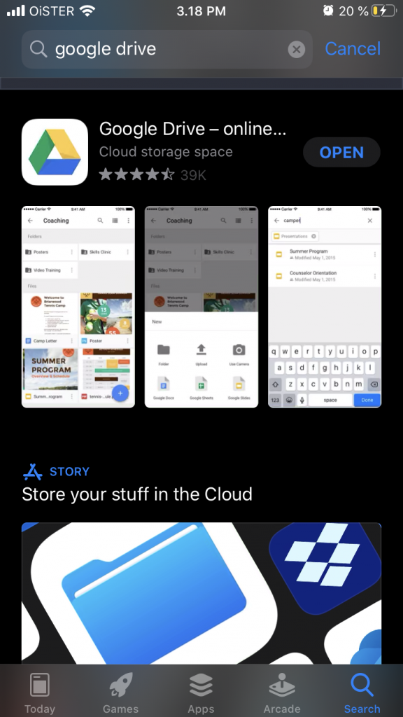 Google Drive appstore download.