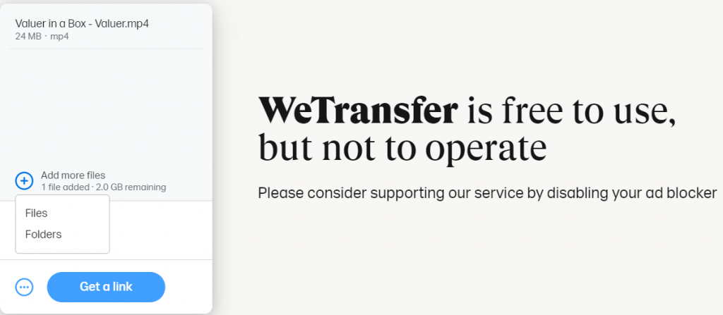 WeTransfer website.