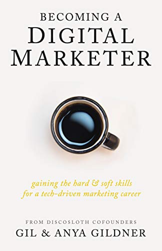 Digital marketing book How to Become a Digital Marketer, black coffee in mug on pale gray background