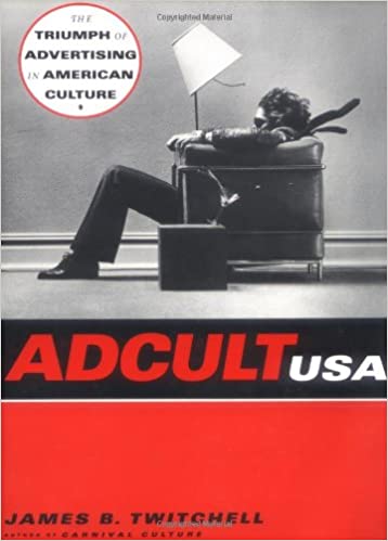 Cover of Ad Cult USA, a black and white photo of a man on a chair with a red background