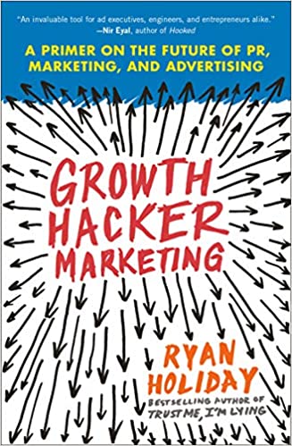 Cover of Growth Hacker Marketing, red and orange text on white background with graphic of black arrows.
