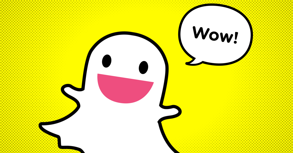 Stock image of Snapchat Ghost logo saying "wow"