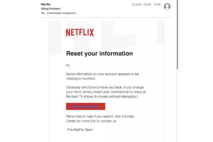 netflix email billing scam


