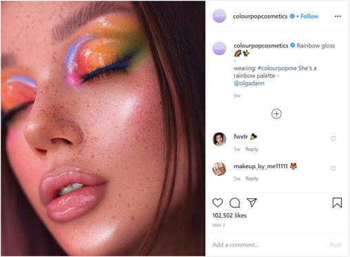 rainbow glam eye makeup instagram post colorpop cosmetics