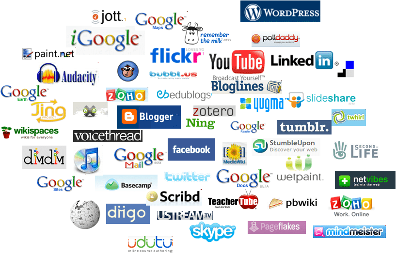 An image presenting various logos of online social channels.