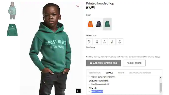 a screenshot of the racist H&M campaign showing a young black boy wearing a hoodie with offensive language on it