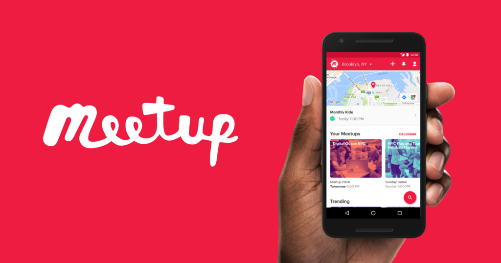 Screenshot of the meetup app's webpage