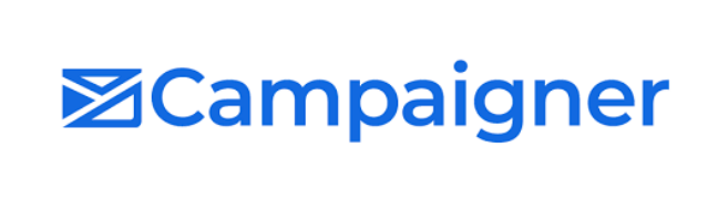campaigner email newsletter software logo - blue text white background