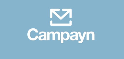 campayn email newsletter software  logo white text light blue background