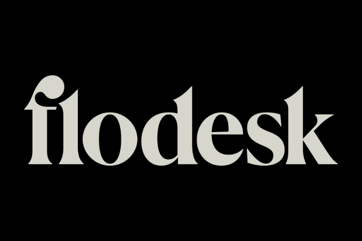 flodesk newsletter tools logo pale gray text on black ground