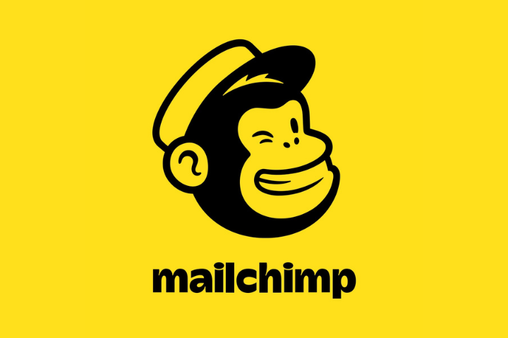 mailchimp email newsletter tools logo black chimp cartoon and text on yellow background