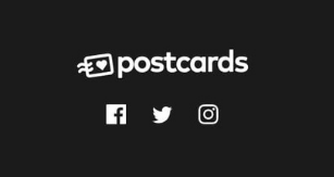 postcards newsletter tools logo black background with white text