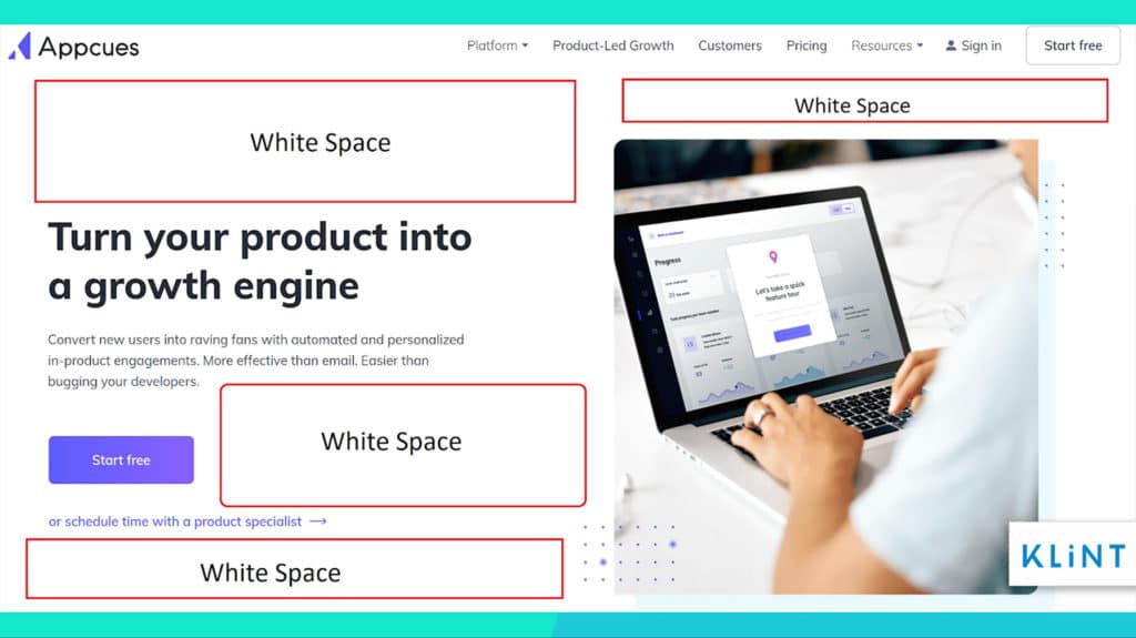 white space usage on landing page