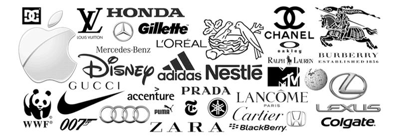 Color theory in marketing - Brands' logos in black color.