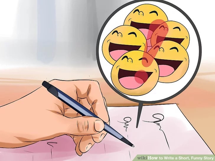 Hilarious buzz marketing campaign example. An illustration of a person writing a funny content on a piece of paper with smiling emojis above.
