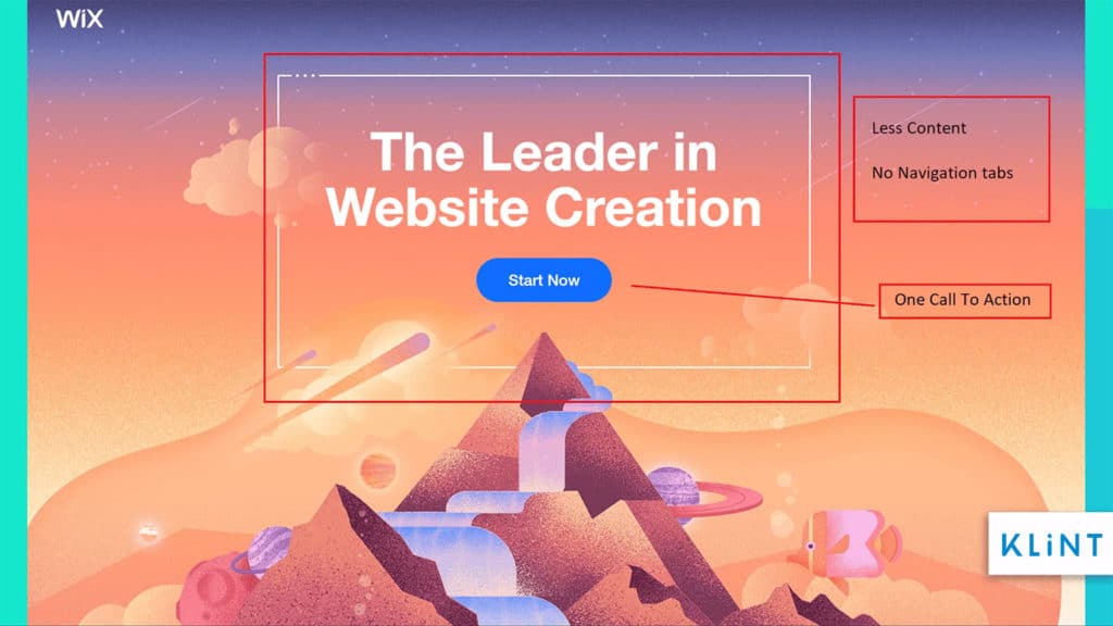 Wix landing page with call to action