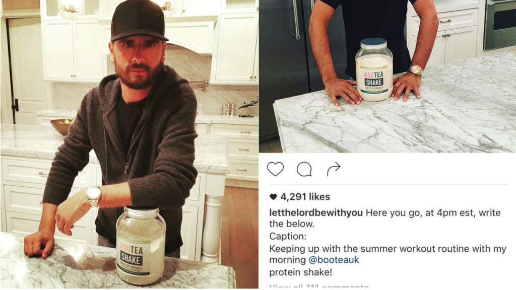 Scott Disick's Instagram post about Bootea Shake.