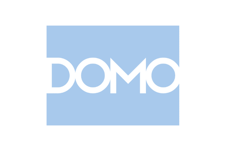 Domo logo, white text on pale blue background.