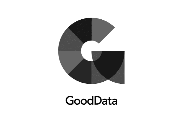 GoodData's logo - Black text below gray and black G icon on white background