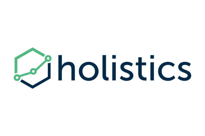 Holistics' green and navy logo next to text reading holistics.