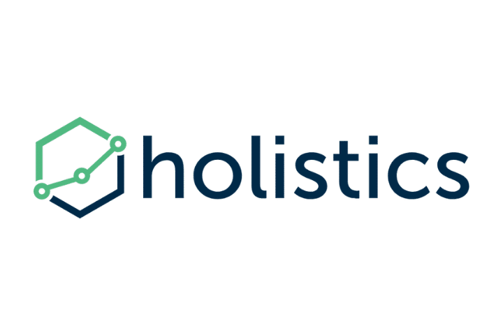 Holistics' green and navy logo next to text reading holistics. 