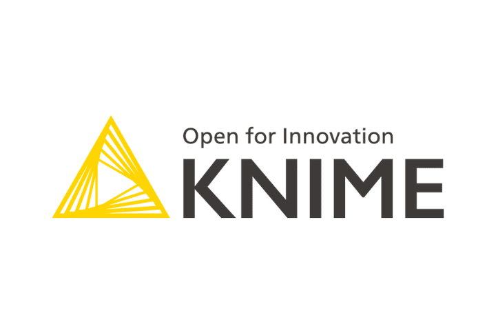 Knime logo: black text on white background with yellow triangle. 