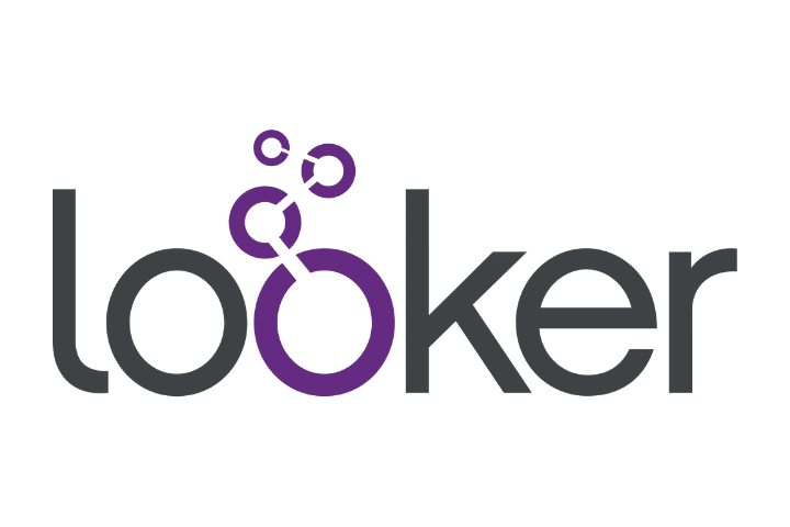 Looker logo: dark gray text with purple second o on white background. 