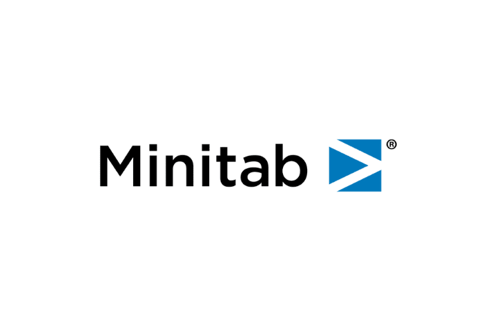 Minitab logo: black text with blue logo on right on white background