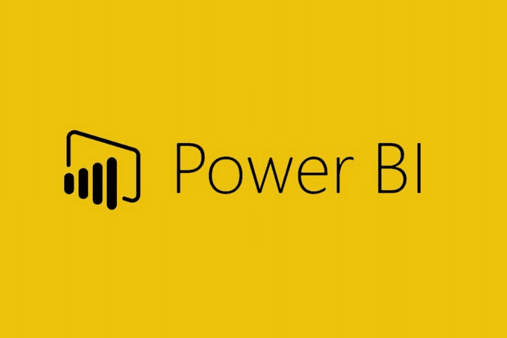 Microsoft's power bi logo, golden background with black text. 