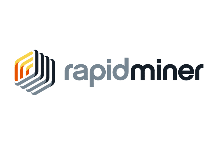 Rapid miner's gray, black, yellow and red logo to the left of rapid miner text in gray and black. 