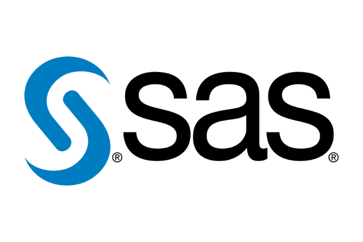 SAS blue logo to the left of black sas text on white background. 