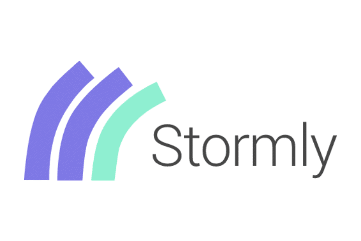 Stormly black sign with the logo on the left