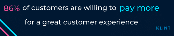 Graphic depicting text "86% of customer are willing to pay more for a great customer experience".