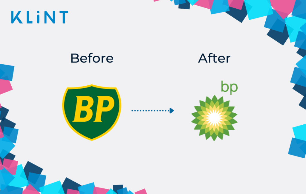 British Petroleum rebranding logo before and after