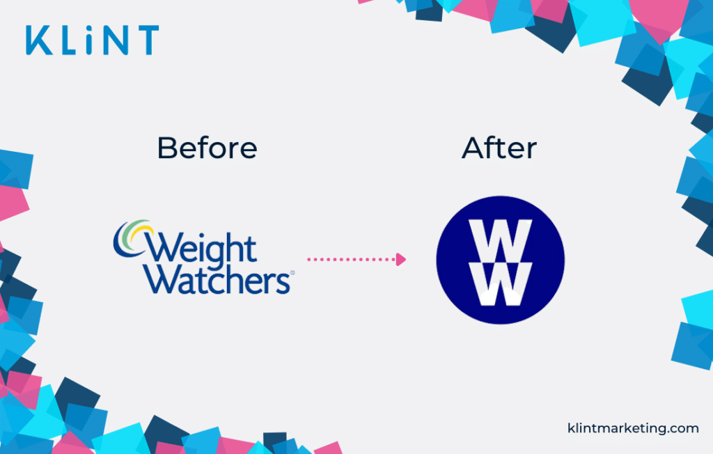 Weight Watchers rebranding logo before and after.