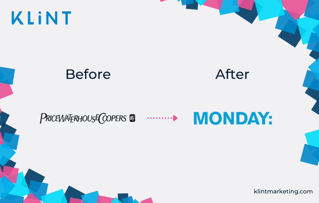 PWC rebranding to Monday before and after