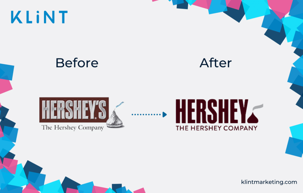 Hershey's rebranding before and after.