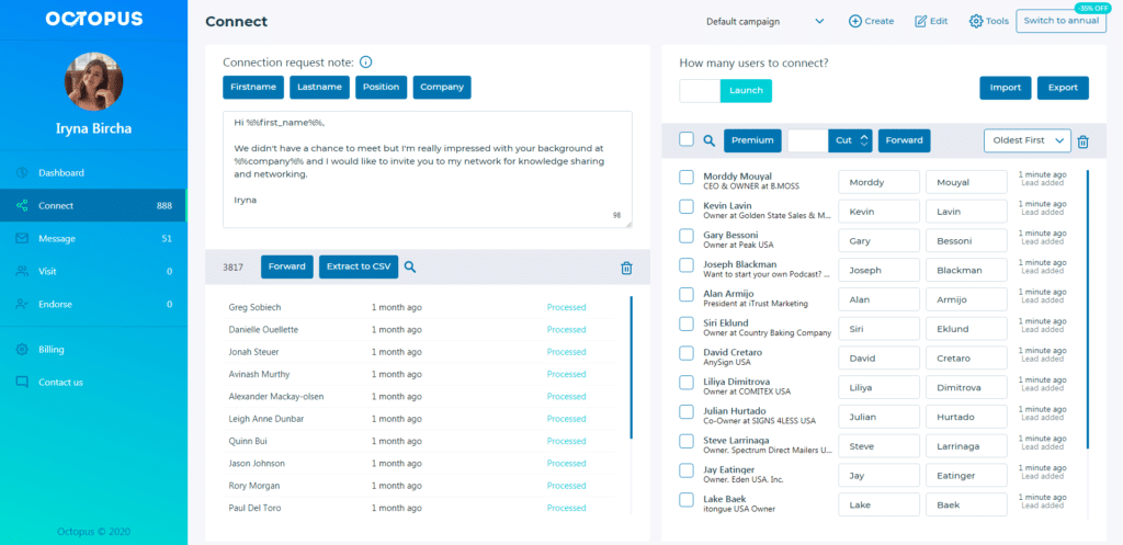 Picture shows Octopus CRM dashboard.