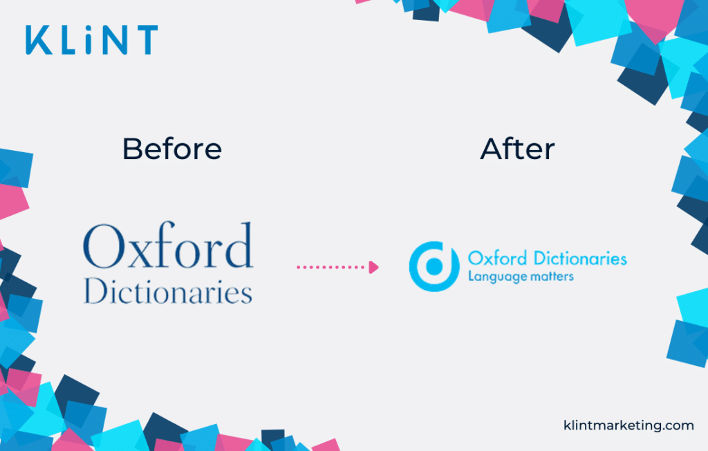 Oxford Dictionaries rebranding before and after