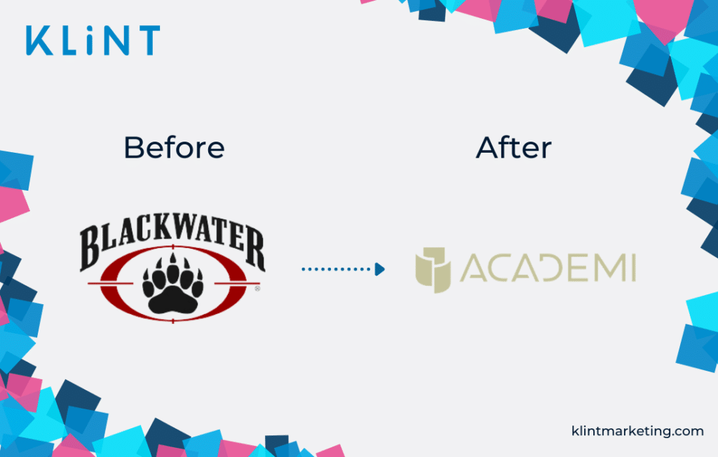 Blackwater rebranding to Academi before and after