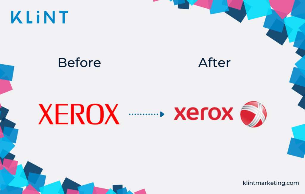 Xerox rebranding before and after.